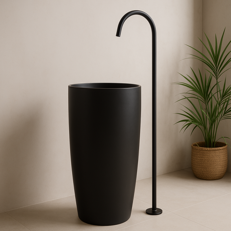 Waterevolution Flow vrijstaande wastafelkraan met uitloop mat zwart T1677PR